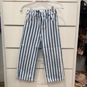 Girls Blue and White Vertical Stripe Wide-Leg Jeans